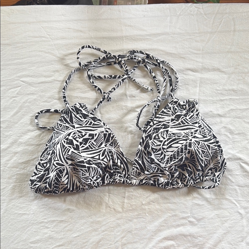 Black and White Abstract Print Halter Bikini